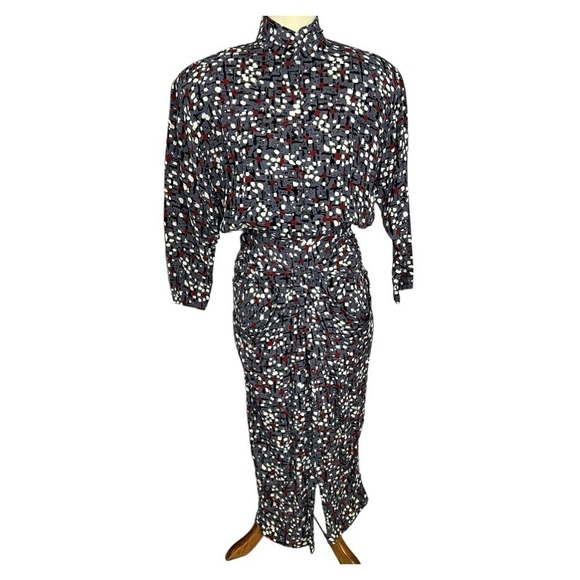 Vintage Long Sleeve Womens Wiggle Dress Small Bodycon Abstract Dots Unique Retro - Picture 14 of 14